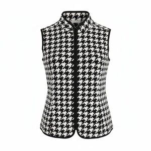 Susan Graver Zip Front Houndstooth Vest Black/White Sleeveless Core Classic Sz S